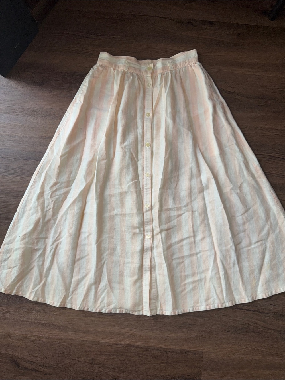 Vintage Gloria Vanderbilt Pastel Pink & Cream Striped A-Line Button‑Front Skirt